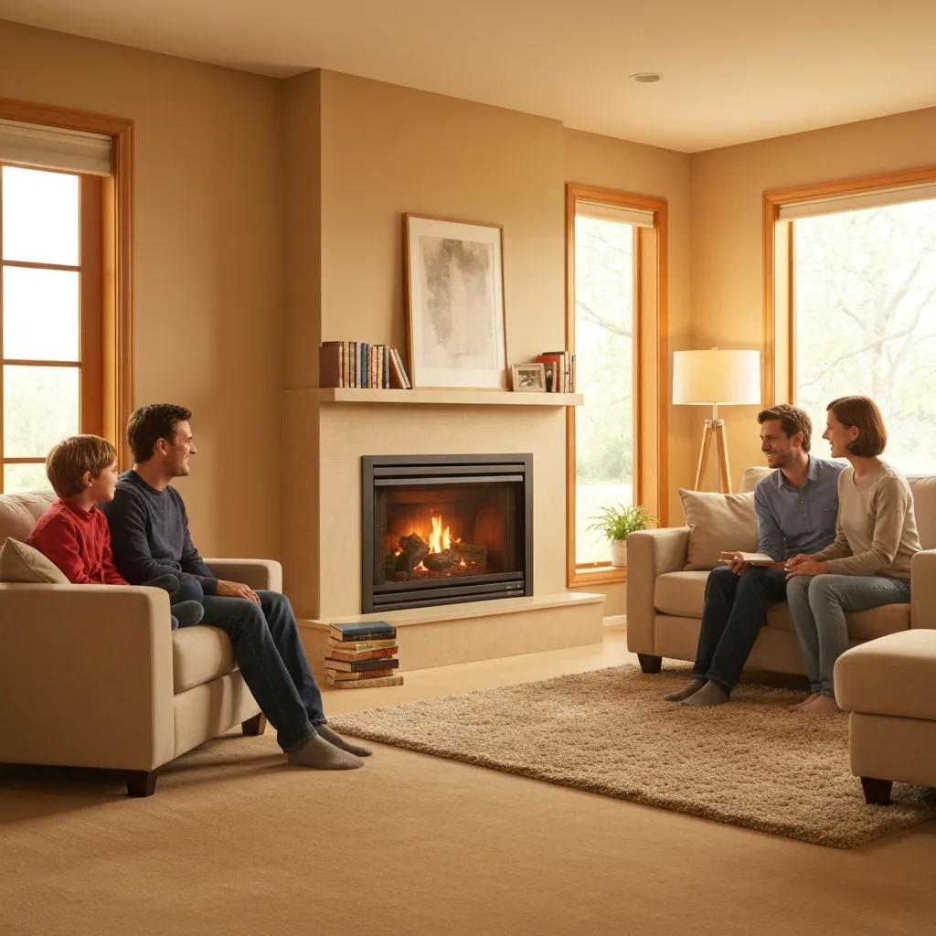 Cozy living room with a modern furnace — highlighting reliable warmth and comfort